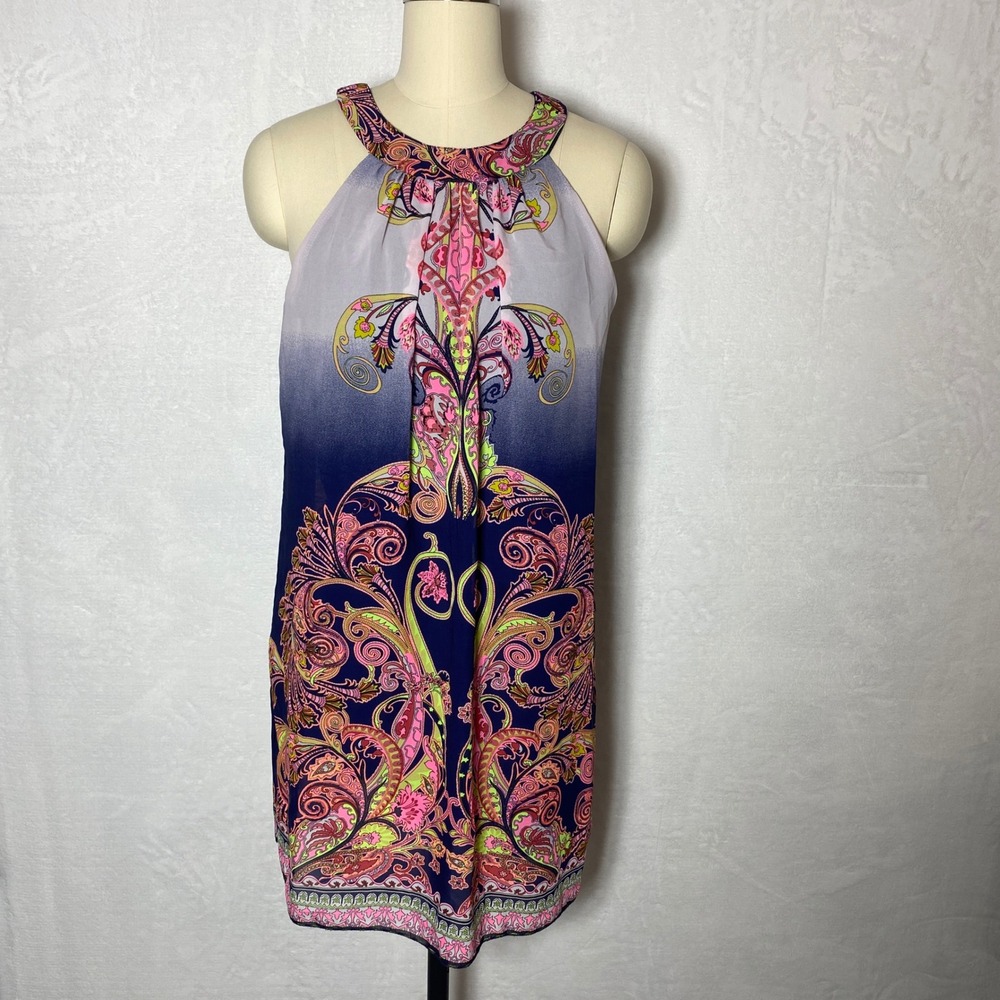 Crystal Doll Paisley Print Halter Top Sleeveless Keyhole Back Colorful Blouse‎